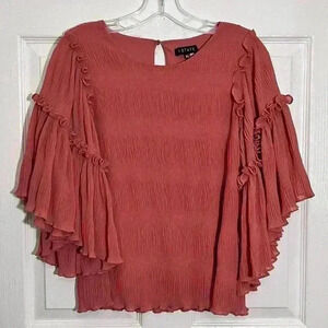 1. STATE Ruffle Flounce 3/4 sleeve Coral Peach Top | size XS
